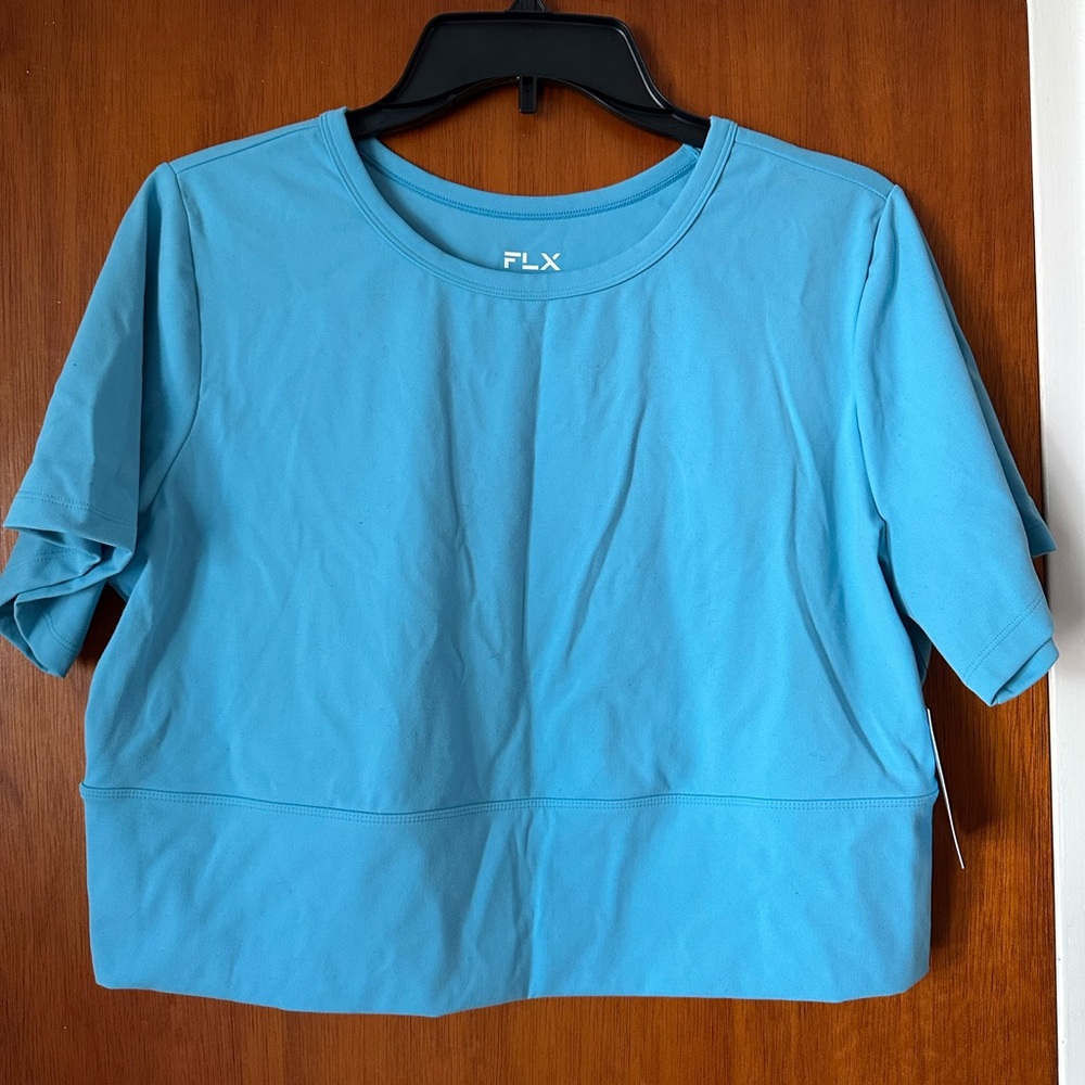 FLX Blue Fitted/Stretchy Crop T-Shirt Short Sleeve
